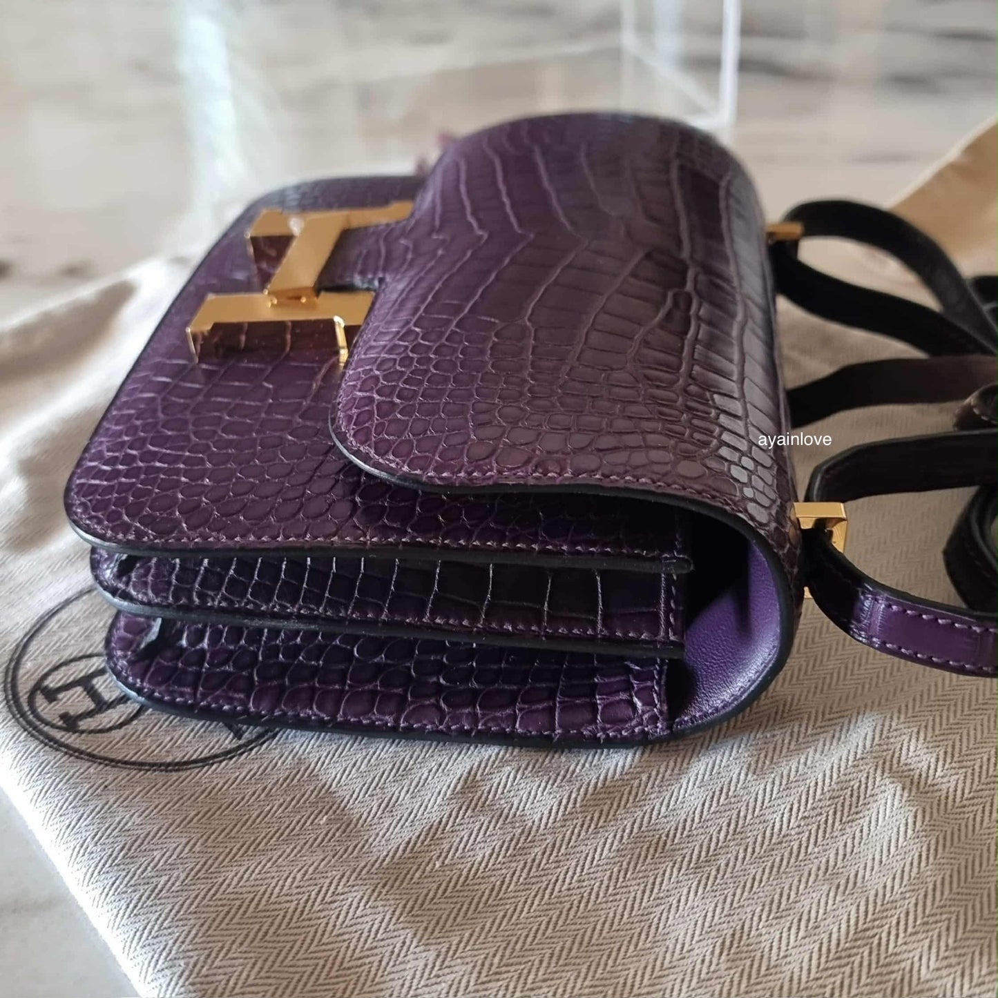 HERMES Constance Mini 18 Amethyst Matte Alligator Gold Hardware Y Stamp
