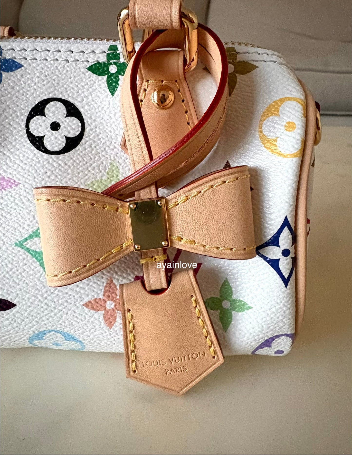 LOUIS VUITTON LV x TM White Multicolour Murakami Nano Speedy Gold Hardware