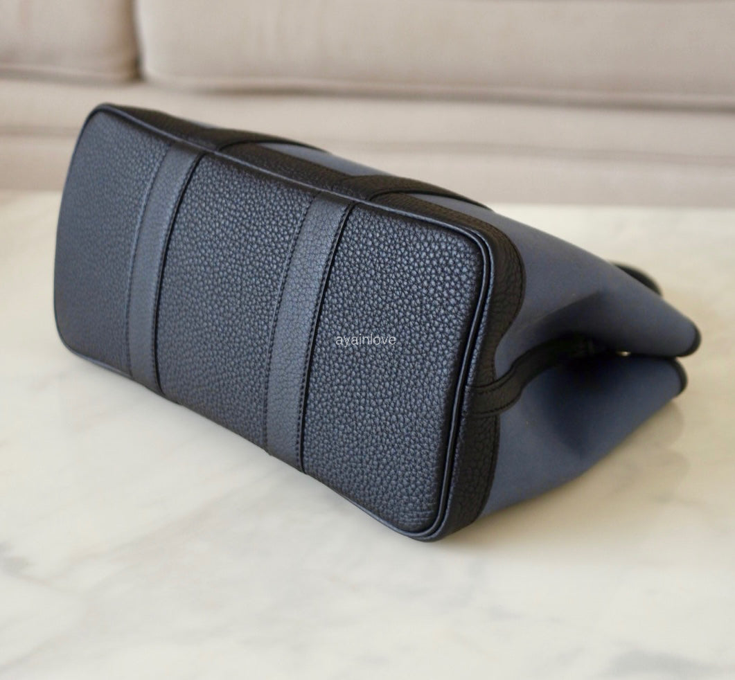 HERMES Garden Party 30 Canvas/Negonda Navy Blue/Black Bag Palladium Hardware W Stamp