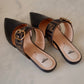 FENDI Vitello Maya Black FF Embossed Monogram Buckle Flat Slides Mules Size 38