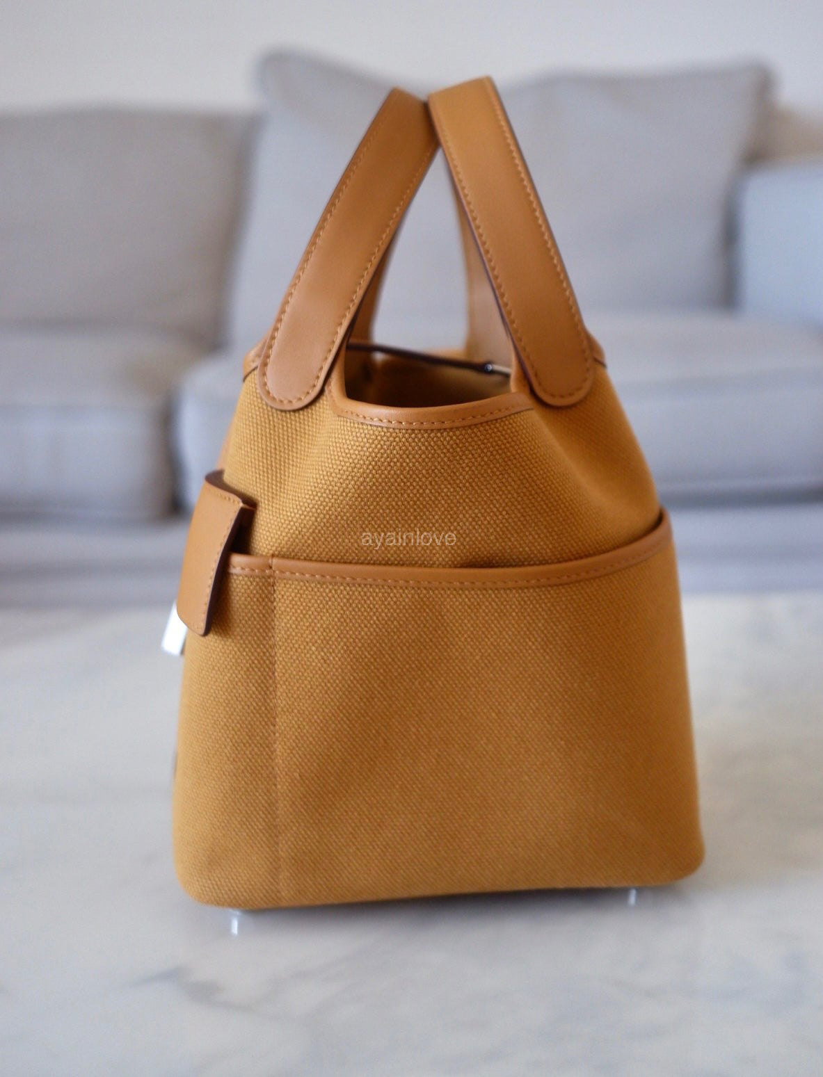 HERMES Picotin 18 Cargo Swift/Toile Canvas Sesame Palladium Hardware B Stamp