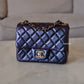 CHANEL 22B Iridescent Black (Purple Mermaid Undertone) Calfskin Square Mini Bag Light Gold Hardware
