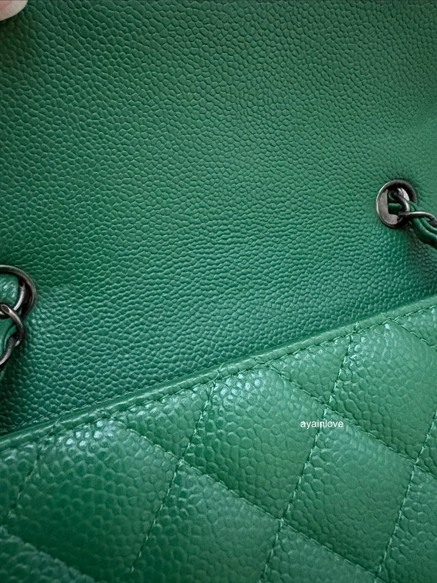 CHANEL Green Caviar Classic Quilted Rectangular Mini Flap Bag Ruthenium Hardware