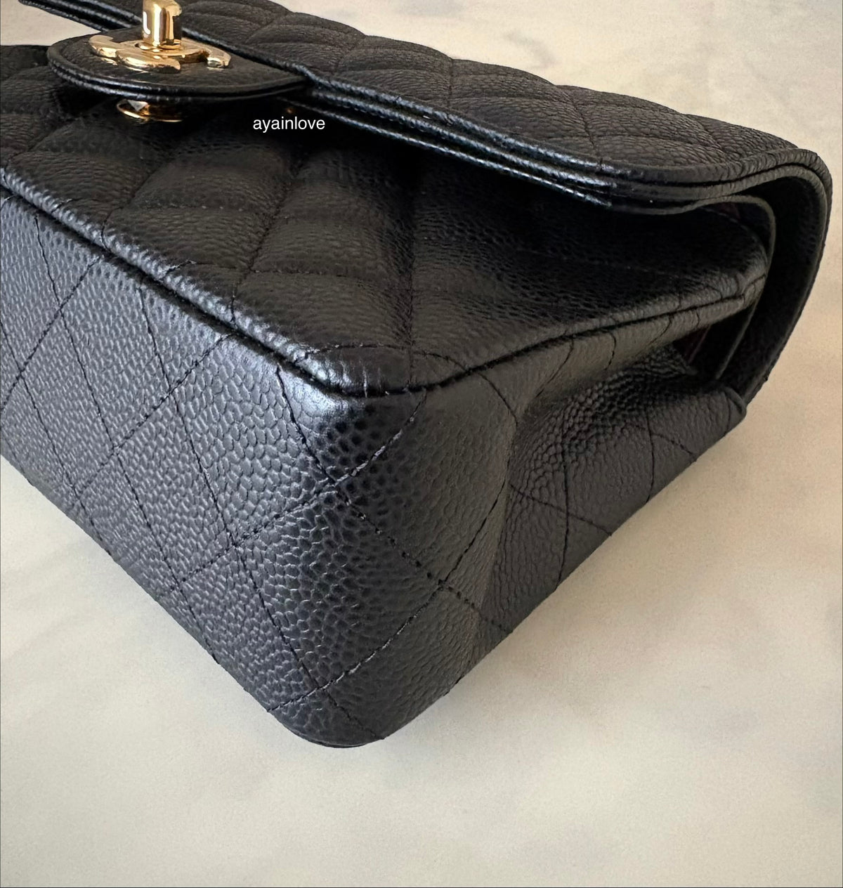 CHANEL Black Caviar Quilted Small Classic Flap Bag Gold Hardware