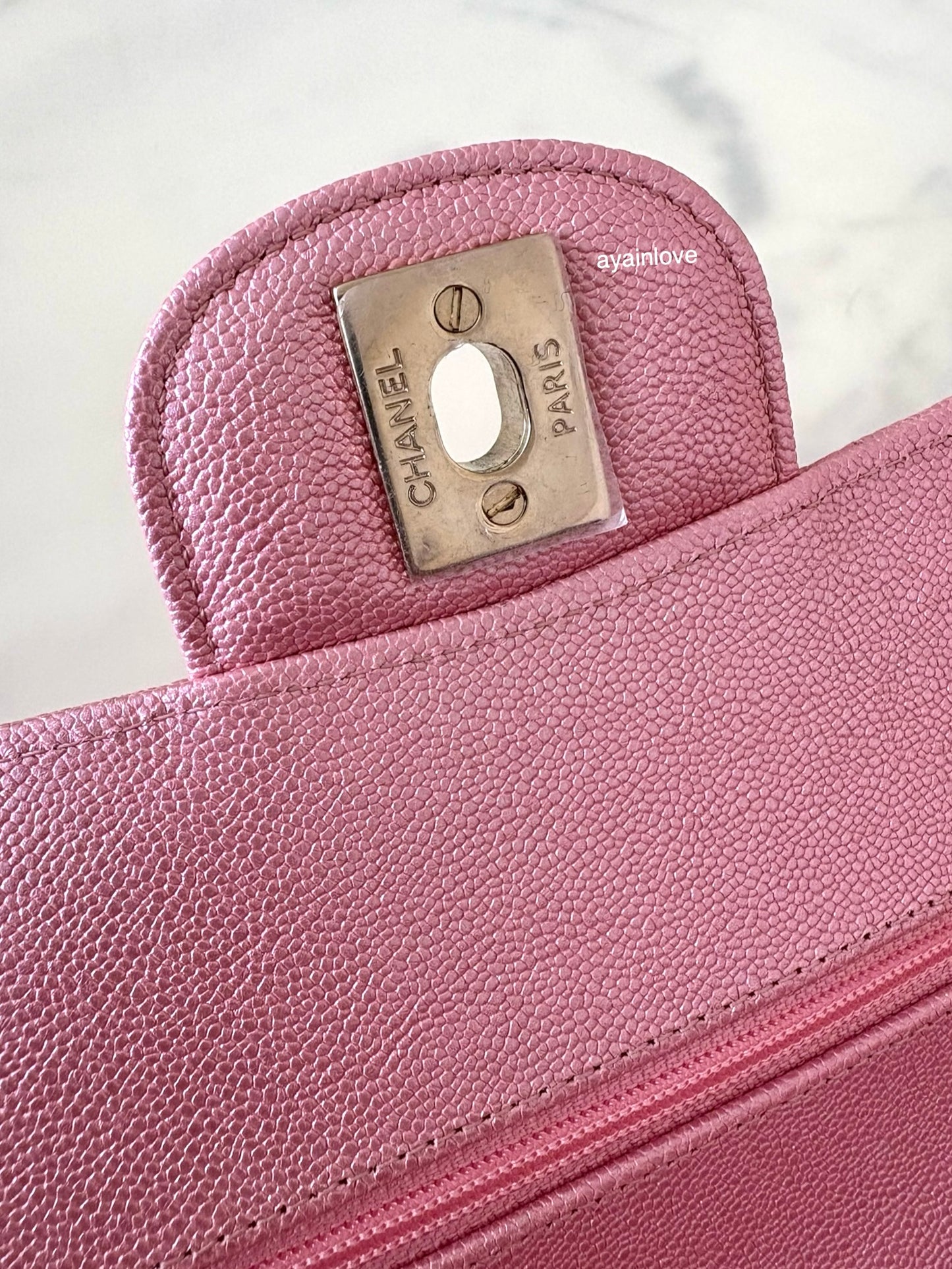 CHANEL 19S Iridescent Pink Caviar Small Classic Flap Light Gold Hardware