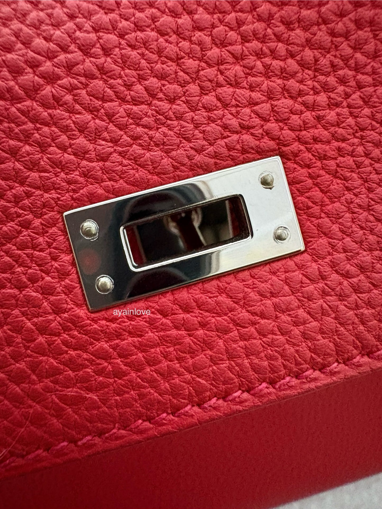 HERMES Kelly 25 Geranium Togo Retourne Palladium Hardware X Stamp