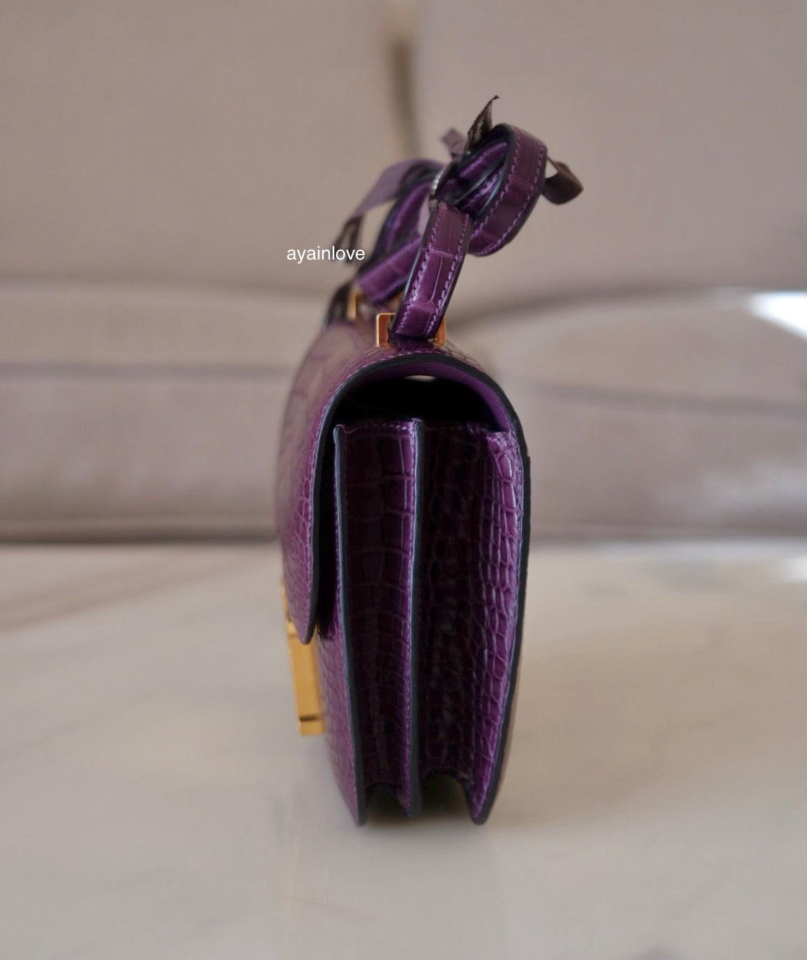 HERMES Constance Mini 18 Amethyst Purple Matte Alligator Leather Gold Hardware Y Stamp