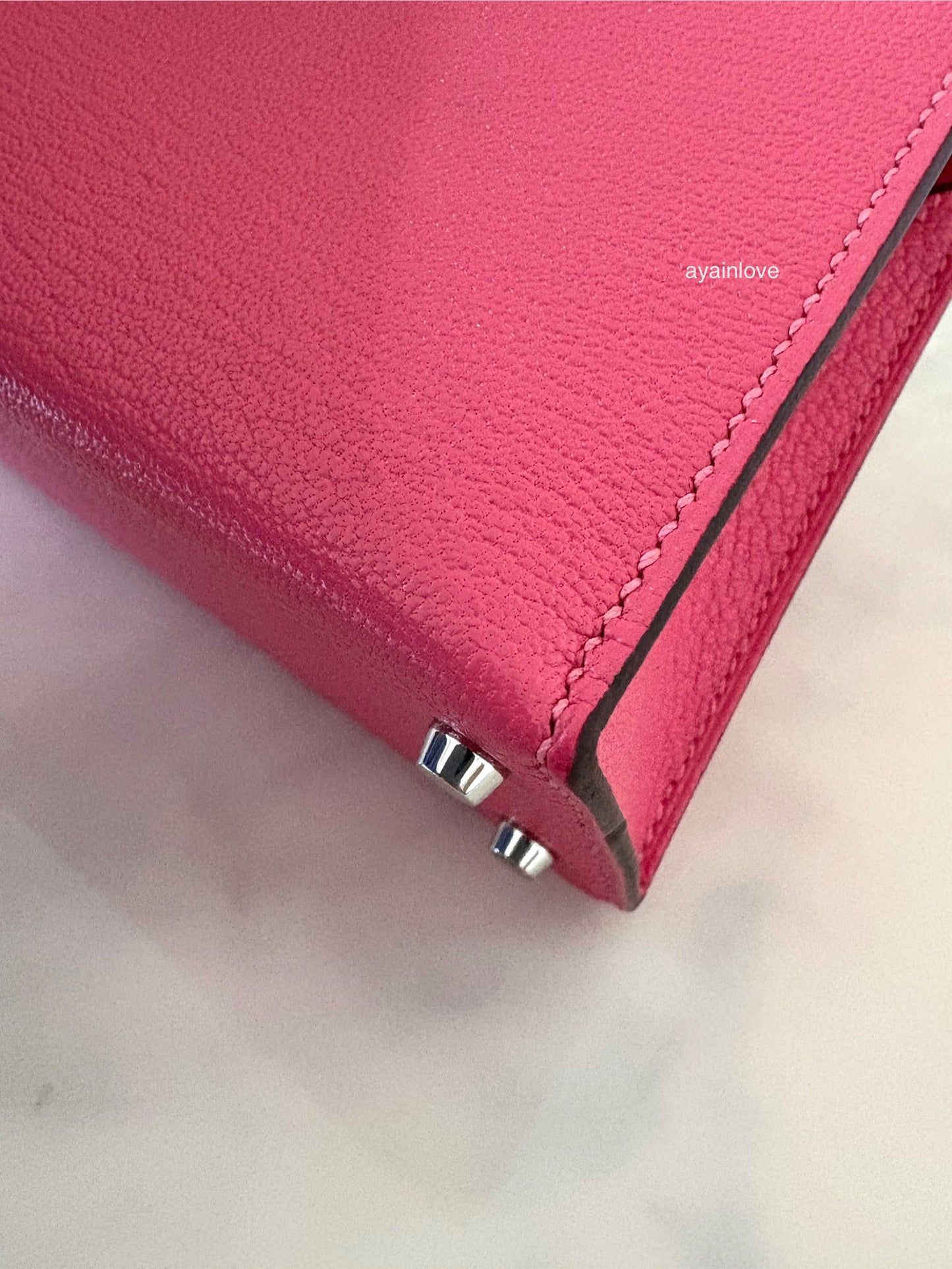 HERMES Mini Kelly 20 Pink Rose Lipstick Chèvre Mysore Palladium Hardware D Stamp