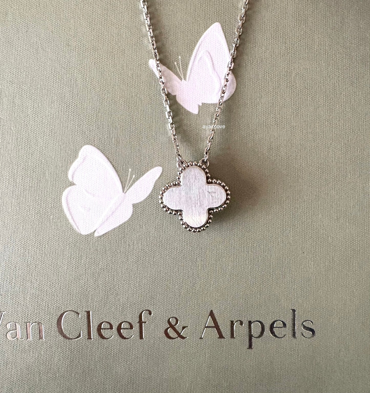 VAN CLEEF ARPELS VCA 18KT White Gold Limited 2022 Holiday Pendant Tiffany Blue Diamond Vintage Alhambra