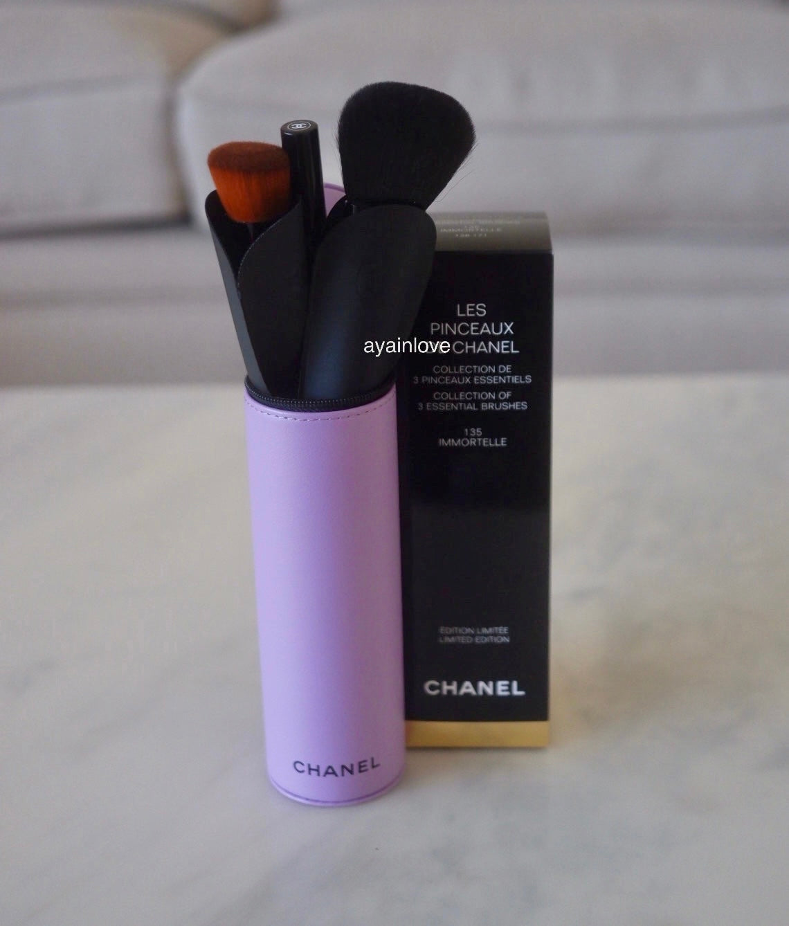 Bnib Chanel 3 Essential Brushes Set And Compact Mirror Set! Immortelle  Purple