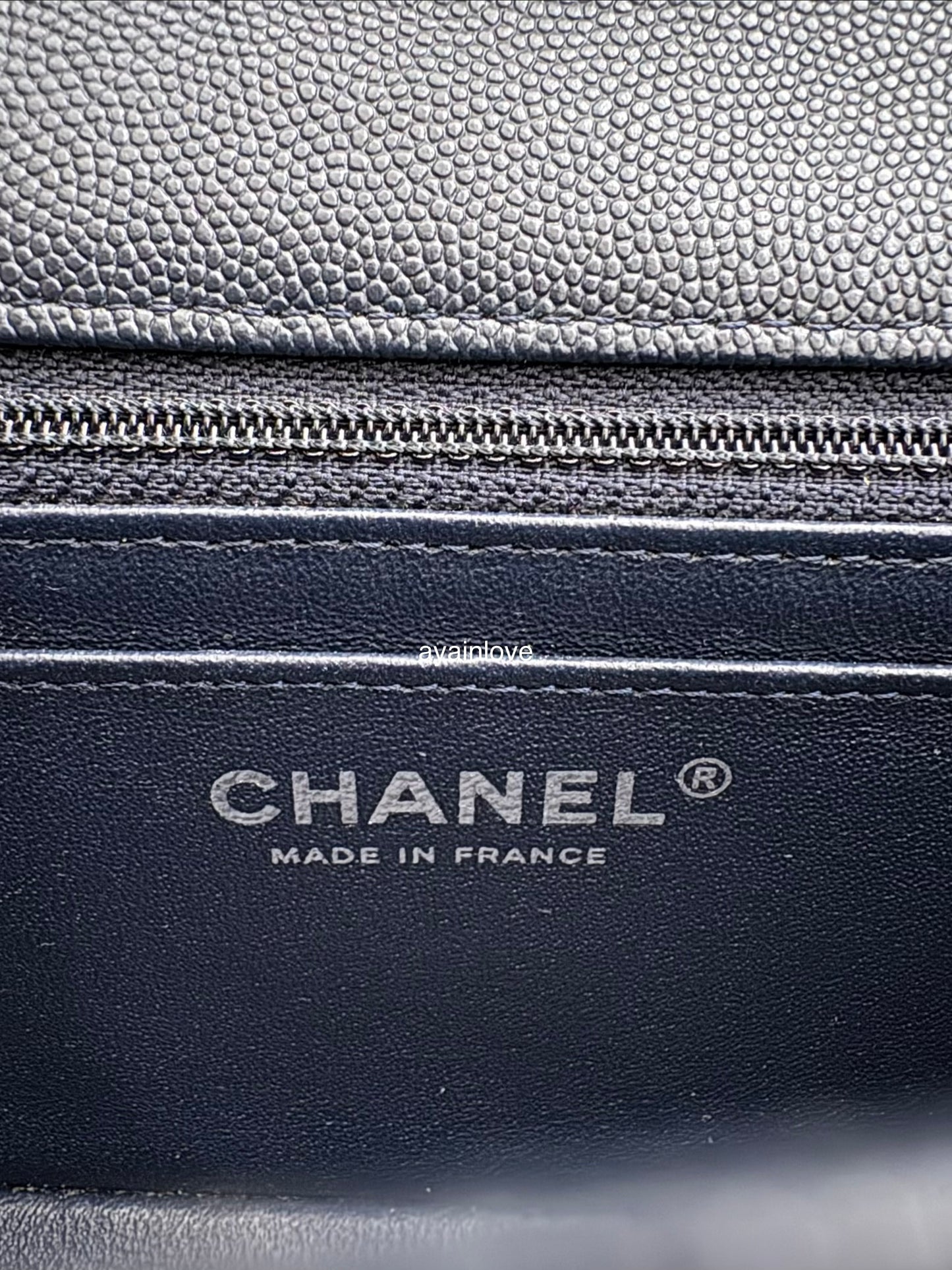 CHANEL 18B Navy Blue Caviar Quilted Rectangular Mini Flap Bag Silver Hardware