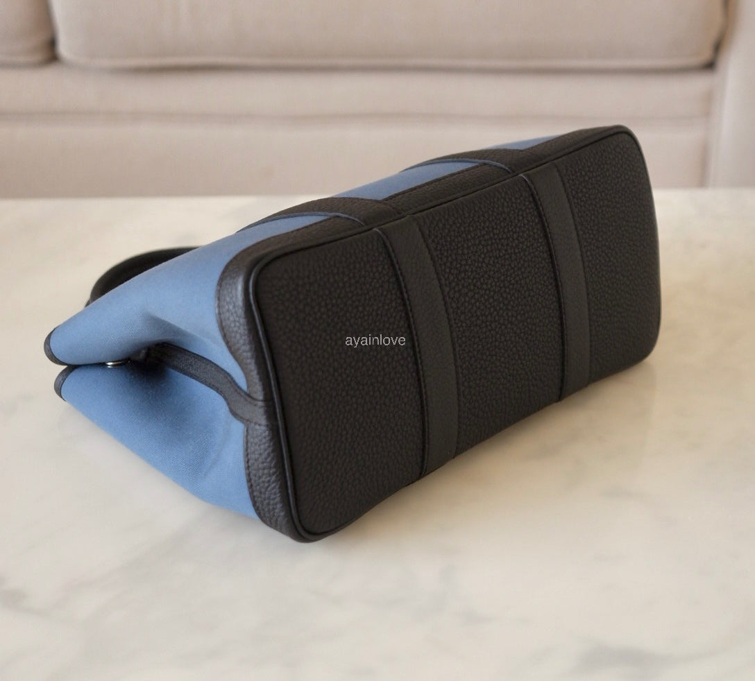 HERMES Garden Party 30 Canvas/Negonda Navy Blue/Black Bag Palladium Hardware W Stamp