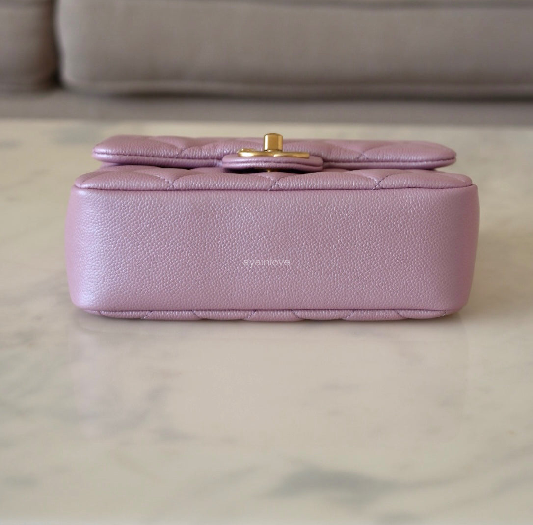 CHANEL 21K Iridescent Pink Caviar My Perfect Square Mini Flap Bag Gold Hardware