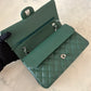 CHANEL Dark Green Lambskin Medium/Large Classic Flap Silver Hardware