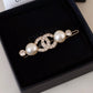 CHANEL 21A Hair Clip Pin Brooch Crystal Pearl CC Light Gold Hardware