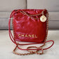 CHANEL Mini 22 Red Shiny Calf Skin Bag Gold Hardware
