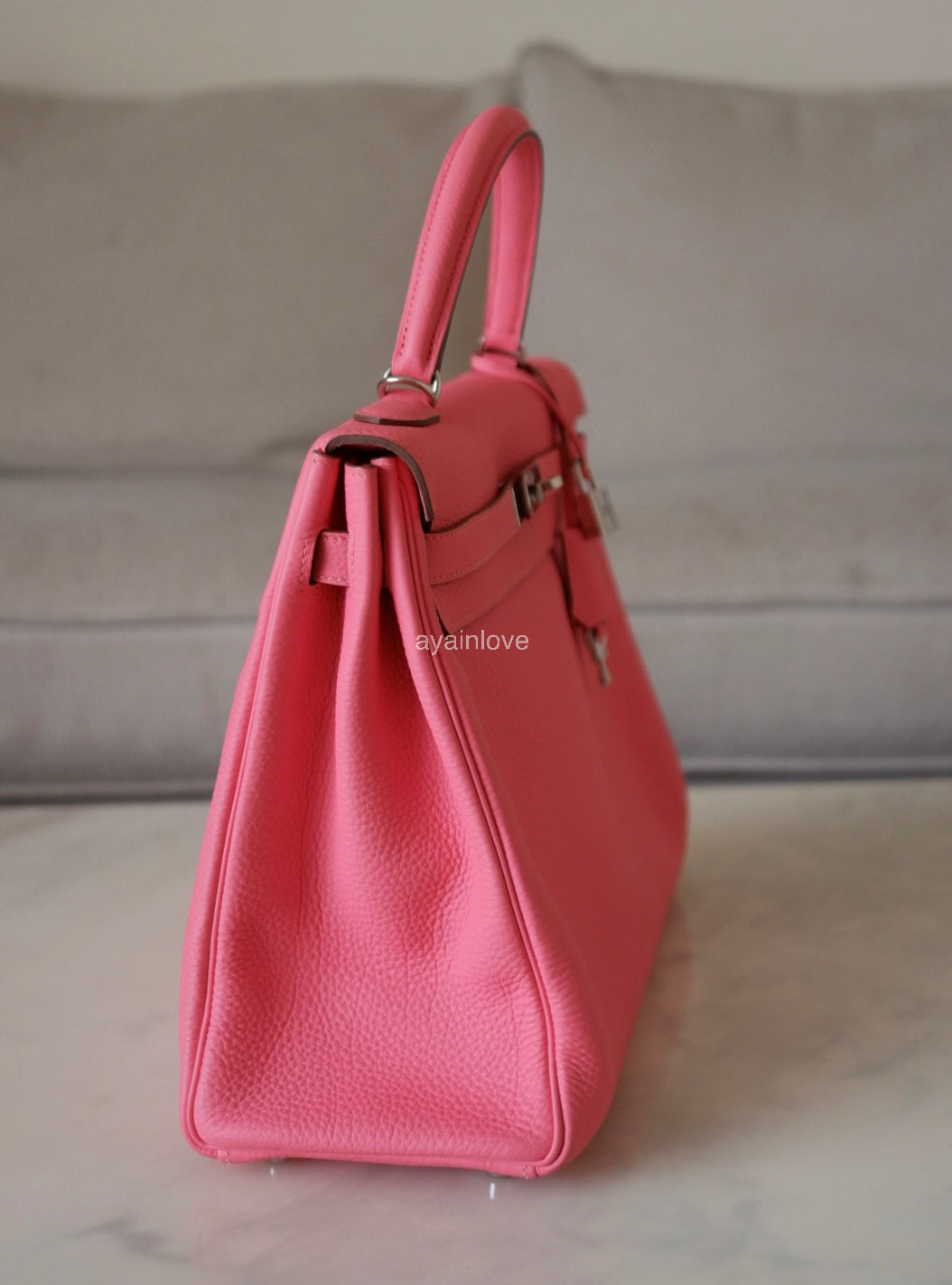 HERMES Kelly 35 Pink Rose Lipstick Togo Palladium Hardware Q Square Stamp