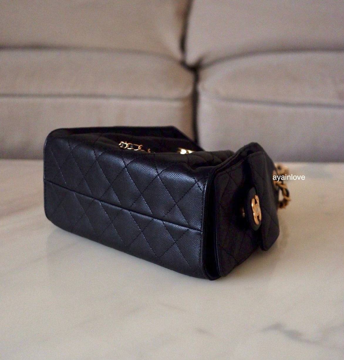 CHANEL 25 Mini Black Caviar Microchipped Bag Gold Hardware