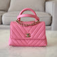 CHANEL Pink Caviar Chevron Small Coco Handle 24 cm Light Gold Hardware