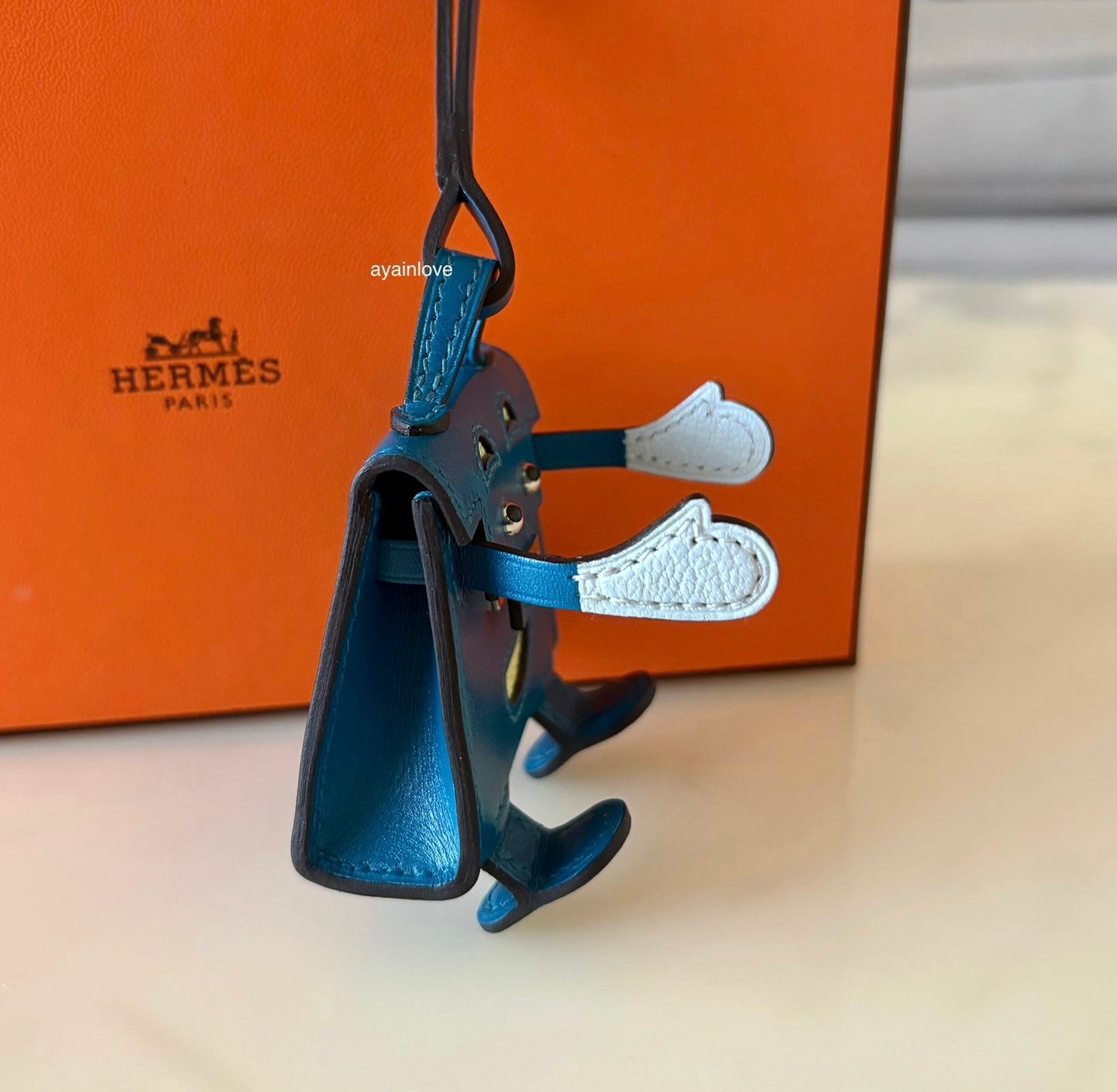HERMES Kelly Doll Dole Tadelakt Bleu Izmir Bag Charm Palladium Hardware Z Stamp