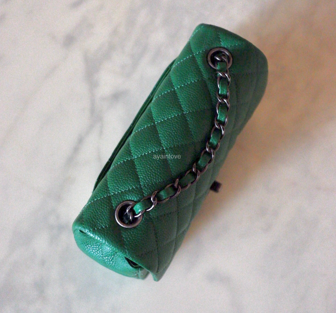 CHANEL Green Caviar Classic Quilted Rectangular Mini Flap Bag Ruthenium Hardware