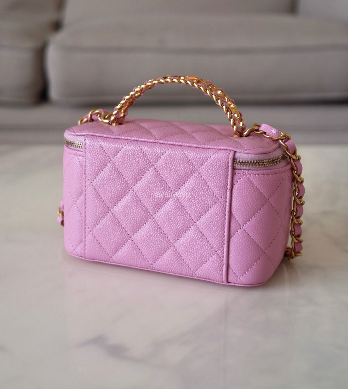 CHANEL 22S Pick Me Up Pink Caviar Top Handle Vanity Brushed Gold Hardware