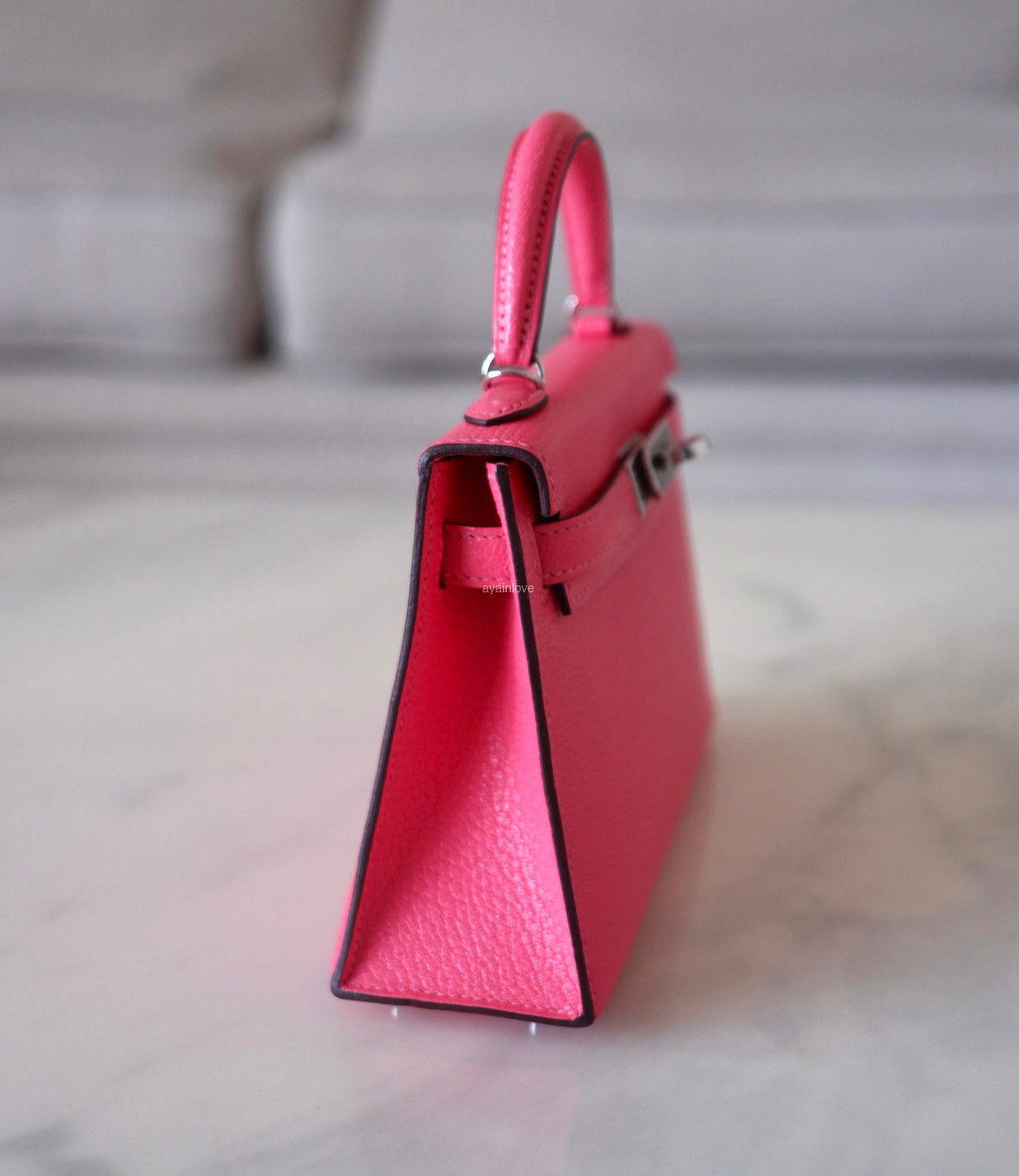 HERMES Mini Kelly 20 Pink Rose Lipstick Chèvre Mysore Palladium Hardware D Stamp