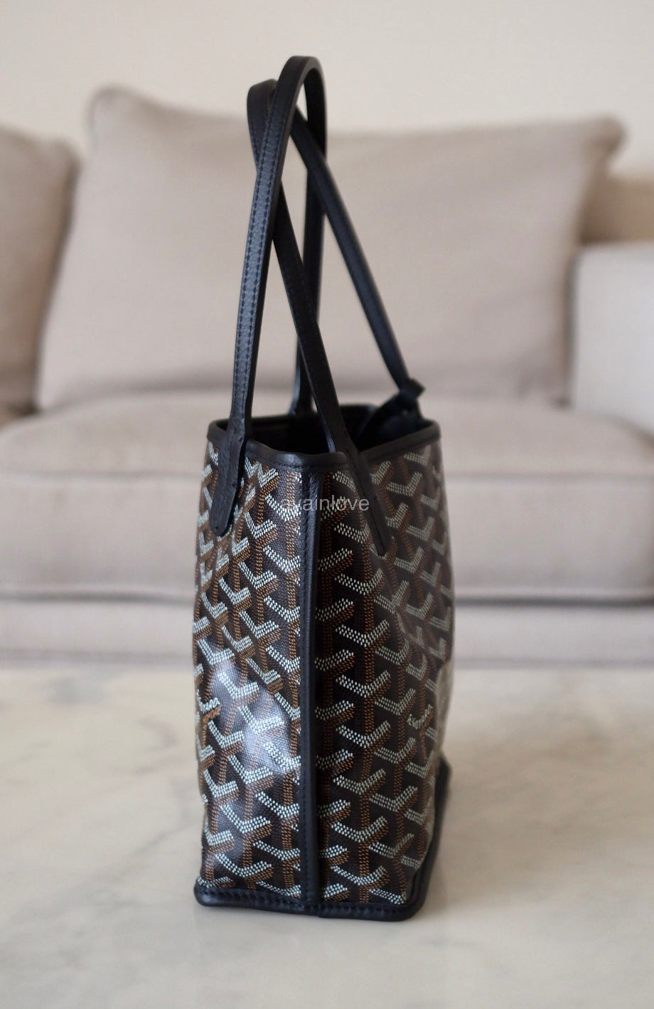 GOYARD Anjou Mini Goyardline Canvas/Calfskin Reversible Tote Bag