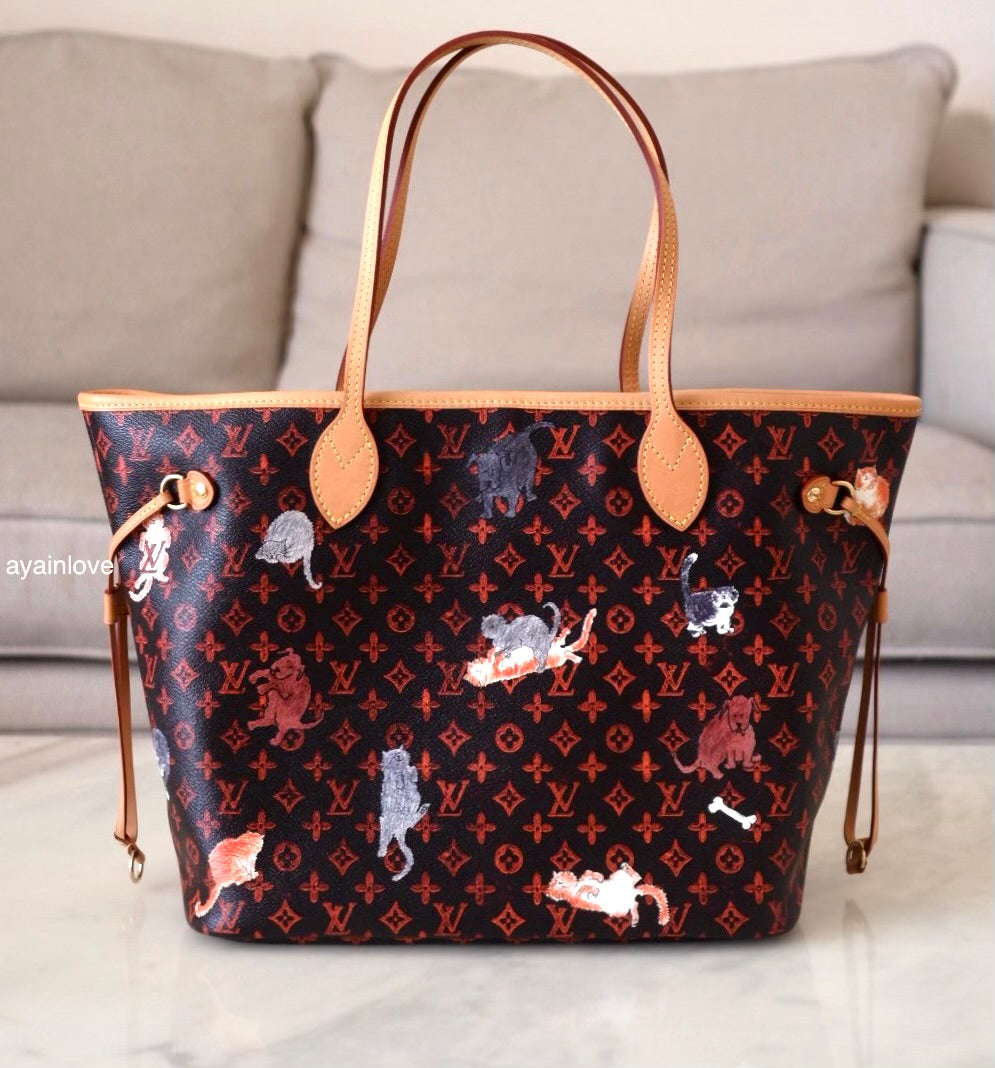 LOUIS VUITTON LV Limited Edition Grace Coddington Catogram Canvas Neverfull MM