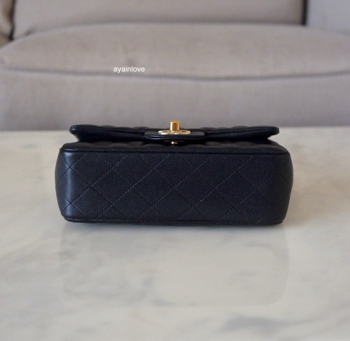 CHANEL 18B Black Caviar Quilted Rectangular Mini Flap Bag Light Gold Hardware