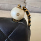 CHANEL 24S Black Lambskin Twin Pearls Quilted Mini Flap Bag Adjustable Gold Hardware