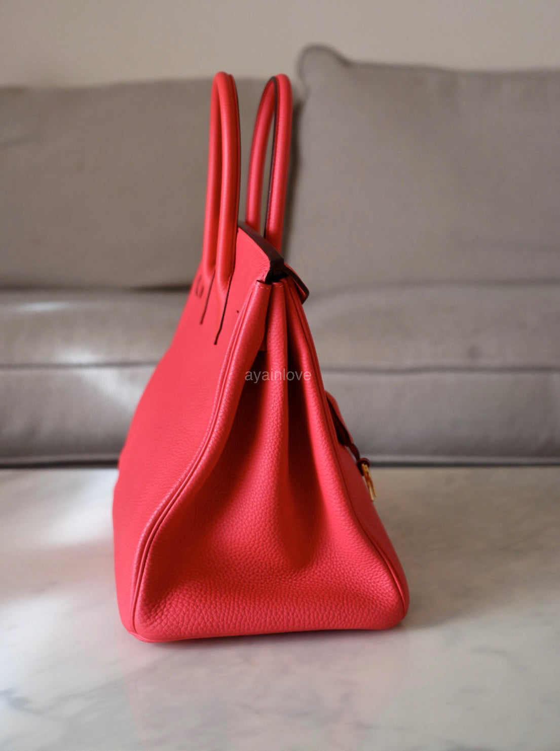 HERMES Birkin 35 Togo Rouge Pivoine Gold Hardware R Stamp