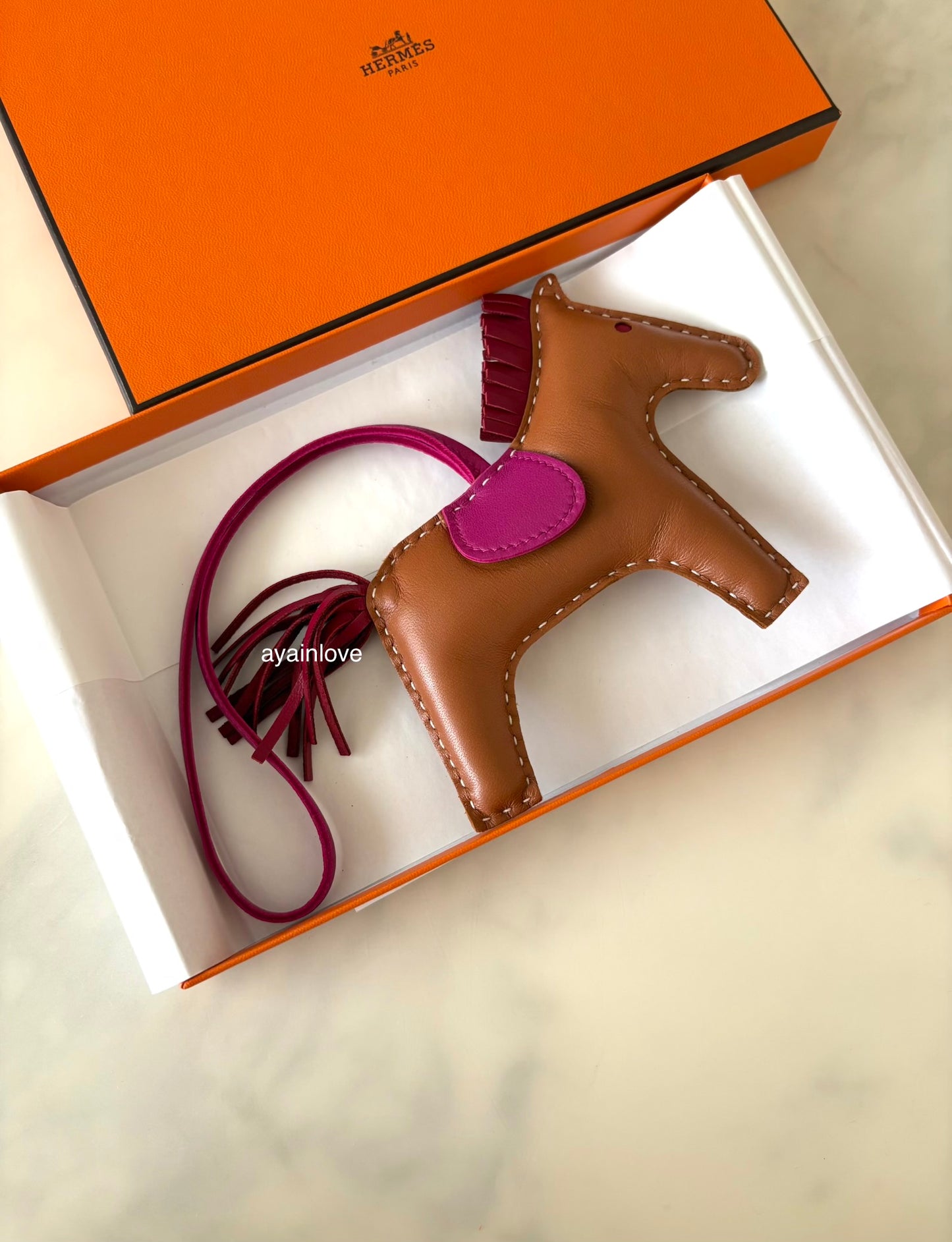 HERMES Rodeo MM Tricolour Gold/Rubies/Rose Pourpre Bag Charm
