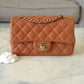CHANEL 22S Caramel Brown Lamb Skin Rectangular Mini Light Gold Hardware