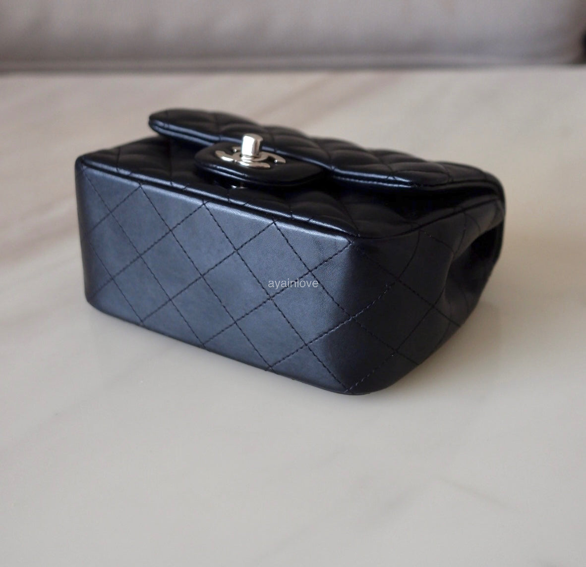 CHANEL Black Classic Quilted Square Mini Flap Bag Silver Hardware