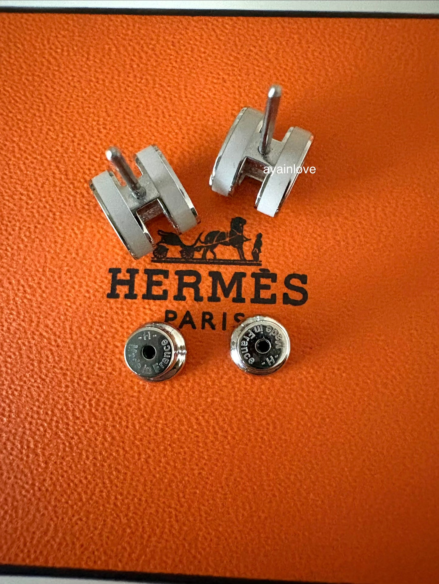 HERMES H Pop Mini Grey Maroon Glace Stud Earrings Palladium Hardware