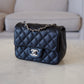 CHANEL 17B Black Caviar (Burgundy Interior) Quilted Square Mini Flap Bag Silver Hardware
