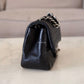 CHANEL 17B Black Caviar (Burgundy Interior) Quilted Square Mini Flap Bag Silver Hardware