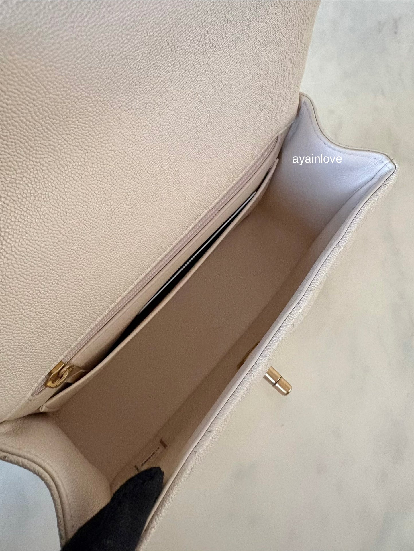 CHANEL 21S Light Beige Caviar Top Handle Rectangular Mini Bag Gold Hardware