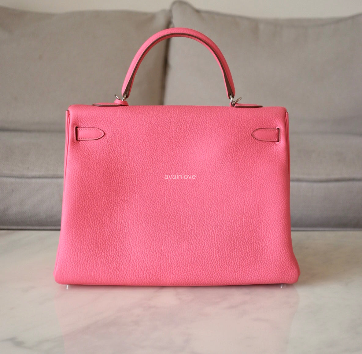HERMES Kelly 35 Pink Rose Lipstick Togo Palladium Hardware Q Square Stamp