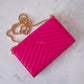Yves Saint Laurent YSL Classic Cassandre Fuchsia Chevron Quilting Wallet on Chain Gold Hardware