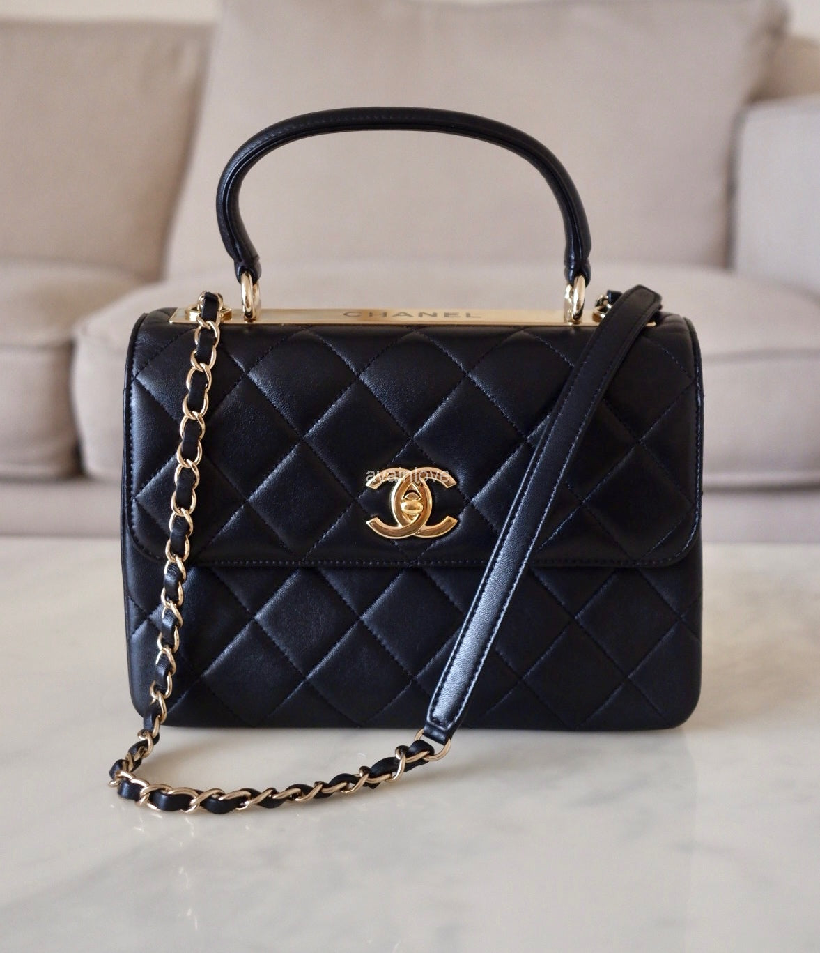 CHANEL Black Small Trendy Flap Bag Microchipped Light Gold Hardware