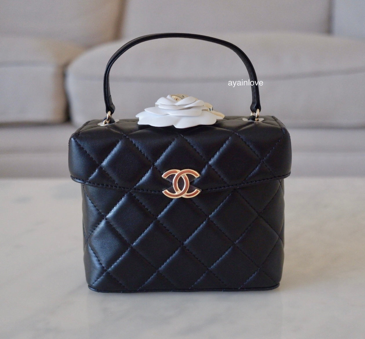 CHANEL 21K Black Lamb Skin Quilted Small Secret Box Vanity Bag Light G AYAINLOVE CURATED LUXURIES