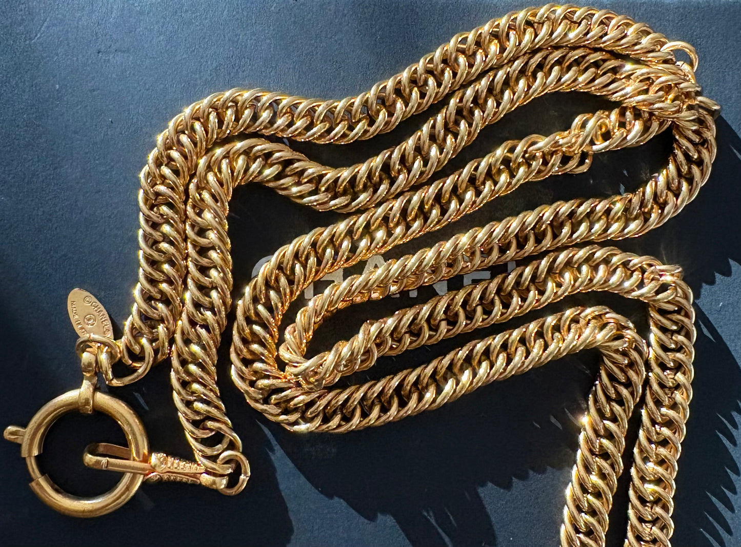 CHANEL Vintage CC Round Eyeglass Pendant Necklace 24KT Gold Plated Hardware