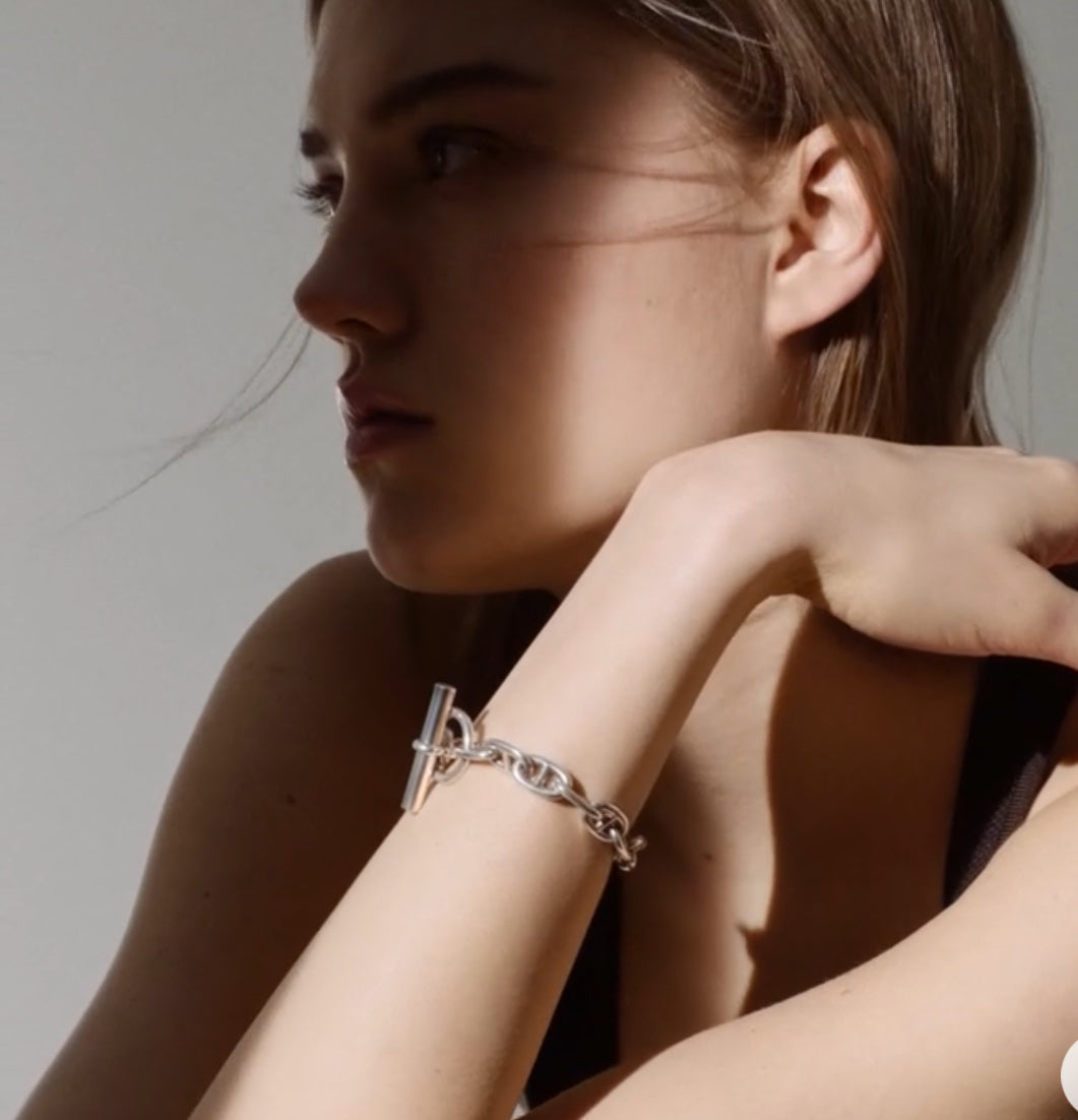 HERMES Enchaine Chaine d’ Ancre 18KT Rose Gold Bracelet PM Toggle Clasp Size ST