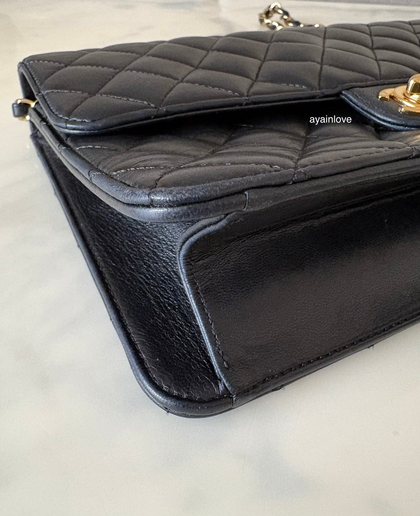 CHANEL Black Lambskin Turnlock Quilted Medium Half Flap Bag Gold Hardware