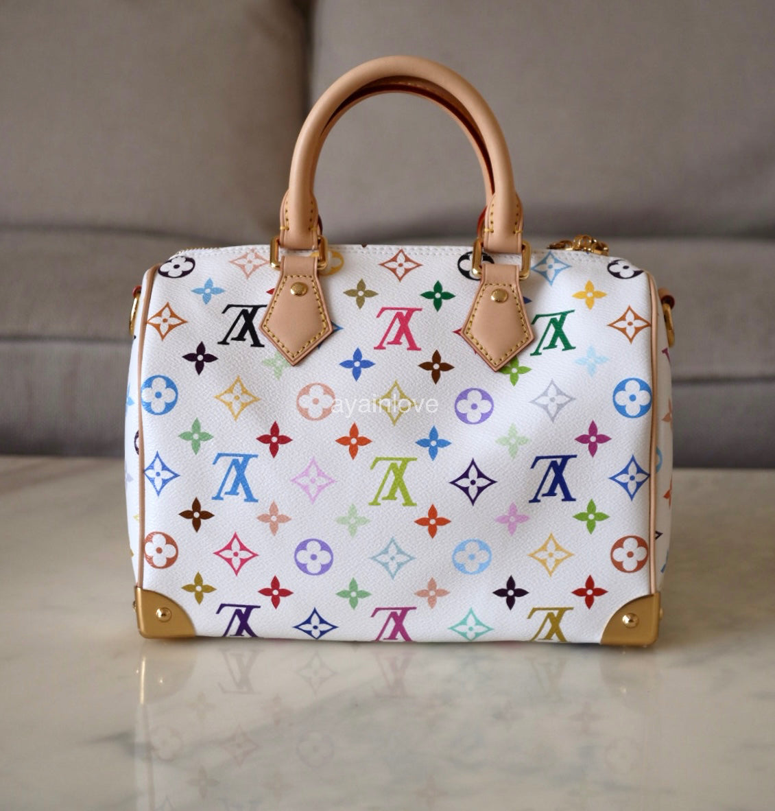 LOUIS VUITTON LV x TM White Multicolour Murakami Speedy 25 Gold Hardware