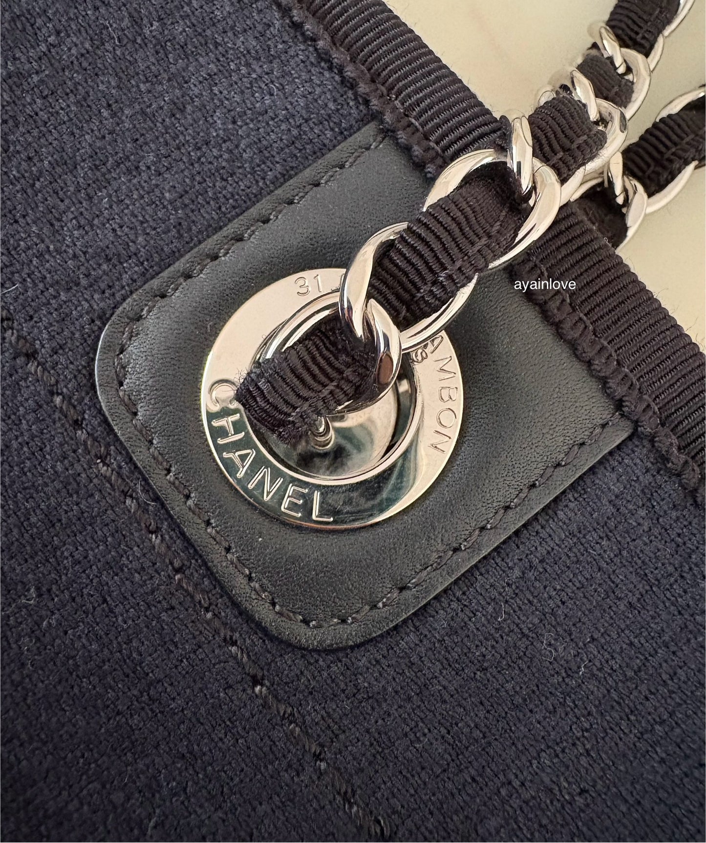 CHANEL Midnight Navy Blue Canvas Small Medium Deauville Microchipped Tote Bag Silver Hardware