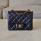 CHANEL 22B Iridescent Black (Purple Mermaid Undertone) Calfskin Square Mini Bag Light Gold Hardware
