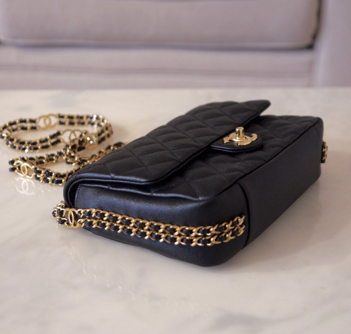 CHANEL 23C Black Caviar CC You 24cm Small Flap Bag Gold Hardware